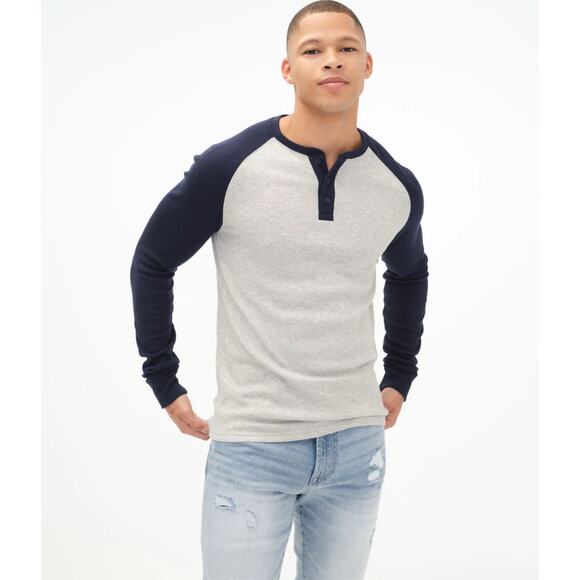 NWOT RUSTIC SOULS Top T-Shirt Men S Waffle Thermal Henley Grey Black Long-Sleeve - Picture 1 of 8